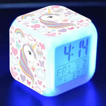 4-sided Vienaragis Modelis Ir 7 Rūšių LED Šviesos pažadinimo Naktiniai Laikrodis Vienaragis Kambario Dekoracija Vaikų Žadintuvas