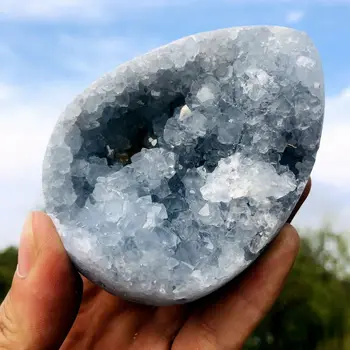 400-500g Natūralus Gražus Mėlynas Celestite Kristalų Geode Urvas Kvarco Grupių Kiaušinių Mineralinių Pavyzdys Madagaskaras Gydymo