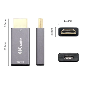 4K@60Hz USB C Tipo Moteris HDMI suderinamus Vyrų Adapteris Keitiklis Skirtas MacBook Air Pro Huawei Matebook SAMSUNG S20 S21 S10 S9+