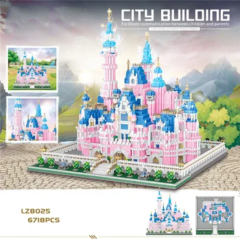 6718pcs Architektūros Pramogų Parko Statyba Blokai Rožinė Princesė Pilis, 3D Modelį Mini Diamond Plytos, Blokai, Žaislai Vaikams