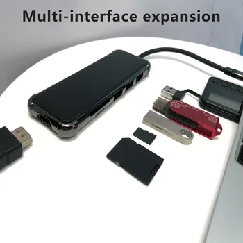 7 In 1 USB C Hub Multiport Adapteris Nešiojamas Kosmoso Aliuminio Dongle 4K HDMI suderinamus Išvestis USB 3.0 SD Kortelių Skaitytuvas PC