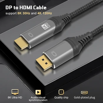 8K@30Hz 4K@120Hz DP HDMI-suderinama Super Kabelis 8K Didelės Spartos 48Gbps 3D UHD DHR DP 1.4 HD 2.1 Kabelis PC HDTV Projektorius