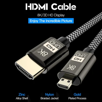 8K 60Hz Micro HDMI suderinamus Adapteris Auksą, Sidabrą, Male Type D, kad vyriško Tipo 2.1 Kabelis Supports3D Ethernetfor HDTV TV Kamera