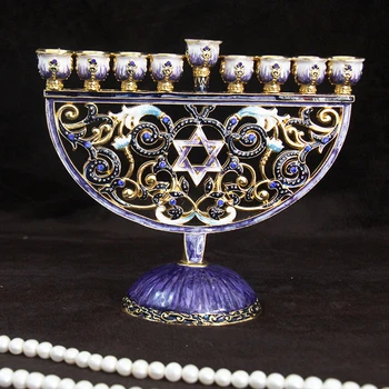 9 Filialo Menorah Žvakių Laikikliai Ranka-Dažytos Emalio Antikvariniai Šviestuvai Šviestuvai