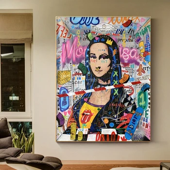 Abstrakti Grafiti Mona Lisa Drobė Paveikslų ant Sienos Menas, Plakatų ir grafikos Gatvės Meno Juokingas Nuotraukas Kambarį Cuadros