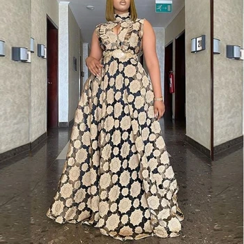 Afrikos Rankovių Suknelės Moterims Naujus Afrikos Drabužius Dashiki Gėlių Spausdinti Ankara Suknelės Heidi Bazin Tradicinis Apdaras Ilga Suknelė