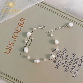 ASHIQI Originali natūralūs gėlo vandens baroko perlas apyrankės su 925 sterlingas sidabro mygtuką papuošalai moterims