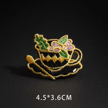 Aukso Kavos Puodelio Skrybėlę, Katę, Siuvinėta Aukso Pleistrai Aplikacijos Geležies Drabužių Emblemos Megztinis Drabužiai, Krepšiai 