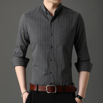 Aukščiausios Kokybės Naujo Stiliaus Mados Brand Slim Fit Korėjos Mens Marškinėliai Paprastas Stilingas Dryžuotas Ilgomis Rankovėmis Atsitiktinis Vyrai Dizaineris Drabužius