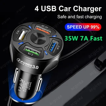 Automobilinis USB Įkroviklis Greitai Įkrauti 3.0 4.0 18W, Universalus Greito Įkrovimo automobilinė 4 Port mobiliojo telefono įkroviklis samsung 