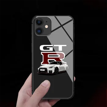 Automobilių Sporto Nissan Gtr Grūdintas Stiklas Telefono Case Cover For IPhone 5 6 7 8 11 S Plius Xr X Xs Pro Max Mini Se 2020 Juoda Atsparumas Vandeniui