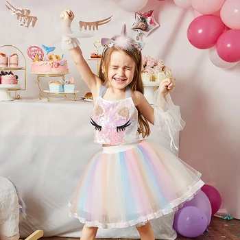 Baby Girl Viršūnes + Sijonai Rinkiniai Mergaitėms Patinka Blizgučiai Suknelė Vienaragis Vaikų Drabužių Unikalaus Dizaino, Vaikams Kostiumų Gimtadienio