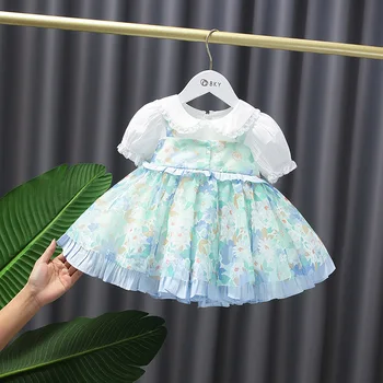 Baby Girls Lolita Princess Printed Dress Vaikams Baby Kūdikiams trumpomis rankovėmis Suknelė Vaikai