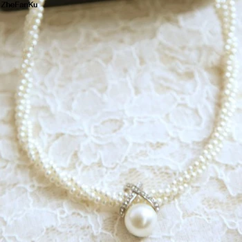 Balta Perlų Papuošalai Choker Karoliai Trijų Sluoksnių, Granules, Grandinės Maxi Imituojamas Perlų Karoliai, Pakabučiai, Elegantiška Moteris