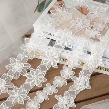 Baltos Puošnios Nėrinių Audinys, Nėriniai Dekoratyvinių Gėlių Aplikacijos Satino Kaspinu Siuvinėjimo 3D Pleistras Vestuvių Rankdarbiams Siuvimo Reikmenys