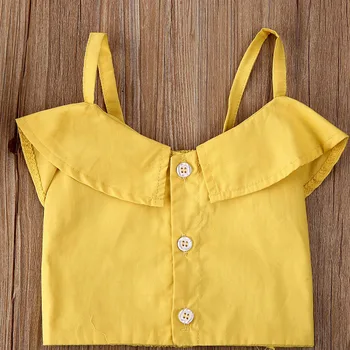 Bamblys Vaikams Baby Girl Vasaros rankovių geltona Pynimas vest Viršūnes, T-marškinėliai, Šortai Gėlių Sijonas 2 VNT Komplektus Drabužių Rinkinys