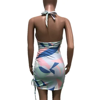 Beyprern Mados Apynasrio Tvarstis Išspausdinti Mini Suknelės Vasaros Moterų Iškirpti Ruched Šalies Klubas Suknelė Naktį Iš Seksuali Apranga 2021
