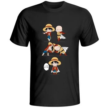 Beždžionė D Luffy Myli Saitama Marškinėliai Anime One Piece Crossover Vienas Smūgis Žmogaus T-shirt Krekingo Cool Dizaino Juodos Tee