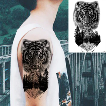 Black Lion Knight Laikinos Tatuiruotės, Vyrų-Berniukų Realus Vilkas Tigras Miško Maorių Aštuonkojai Netikrą Tatuiruotę Lipdukas Rankos Atgal Tatoos