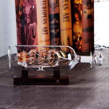 Burlaivis Nutolimas Buteliuke Su Mediniais 3D Dekoratyvines Stiklo Papuošalas Laivo Vyno Butelis 24x10.2cm Namų Puošybai Kambario Dekoro
