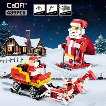 Cada 439Pcs Santa Claus 2 IN 1 Statybos Bendrosios Techninės Modelio Garso Indukcijos Šviesos Plytų Kalėdų Dovanos, Žaislai Vaikams