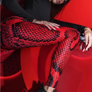CAIDA Kokybės Raudona Moteris Gyvatė Spausdinti Antblauzdžiai Moterims Push Up Fitneso Legging Sporto Slim Jeggings Atsitiktinis Kelnės