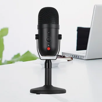 Cardioid Kondensatoriaus Mikrofonas su realaus laiko Klausymas Vienas pelės mygtuku spustelėkite Išjungti USB Desktop Microphone