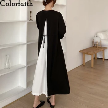 Colorfaith Naujas 2021 M. Pavasarį, Rudenį Moterų Suknelės, korėjos Stiliaus Nėrinių Aukšto Juosmens Kratinys Elegantiška Vintage Panele Ilga Suknelė DR0245