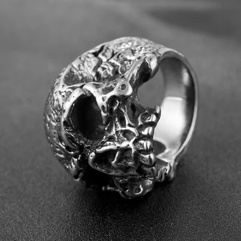 Derliaus Vyrų Biocheminiai Kaukolės Žiedas Unikali Nerūdijančio Plieno Dviratininkas Žiedas Kietas Vyras Punk, Gothic Papuošalai Geriausia Dovana Draugui