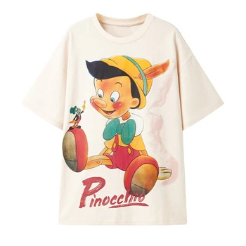 Disney Negabaritinių marškinėliai Harajuku, Kad Pinokio Nuotykius Cartoon O-Kaklo Vasarą Moterys trumpomis Rankovėmis Moteriška Tee Viršūnes Plius
