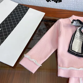 Dizaineris vaikiškų drabužių 2021 m. rudens pradžioje, naujų mergaičių megzti paltai sijonas-dviejų dalių kostiumėlį madingi ponios mergina drabužių rinkinys