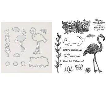Draugiškas Flamingo Antspaudas Nustatyti ir Koordinuoti Miršta Gėlės, Augalai ir Metalo pjovimo štampai, Skirti 