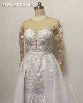 Du Viename Vestuvių Suknelė Ilgomis Rankovėmis Undinė Vestuvių Suknelės Nėriniai Nuimamas Vestuvių Suknelė Pagal Užsakymą