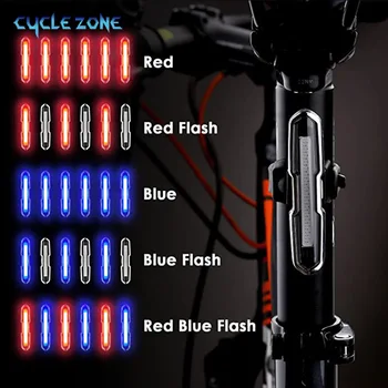 Dviračių Uodegos Šviesos Itin Šviesus USB Įkraunamas LED Dviračio Galinis Žibintas 5 Šviesos Režimas Žibintai su Raudona & Mėlyna Dviračių Saugos