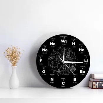 Elementų Periodinės Akrilo Modernaus Dizaino Sieninis Laikrodis Chemijos Mokslo Cheminiai Simboliai Laikrodis Žiūrėti Dovana Chemijos Mokytojas