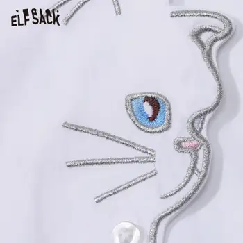 ELFSACK Katė Siuvinėjimo Atsitiktinis Megztinis 2-IN-1 Marškinėliai Moterims,2021 M. Pavasarį Stilingas Derliaus Visą Rankovės korėjos Ladeis Kasdien Viršų