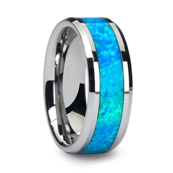 FDLK Prabangos 8mm Nerūdijančio Plieno Vyrų Žiedai Mėlynos spalvos Imitacija Opal Inlay Niekada Išnyks Vestuvinis Žiedas vyriški Papuošalai