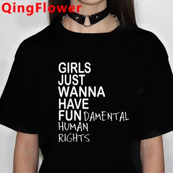 Feminizmo Feminizmas Marškinėliai Merginos Tiesiog Nori Turėti Pagrindines Žmogaus Teises, Marškinėliai Moterims Grafinis Mergina Galia Marškinėlius Viršuje Tees Moteris