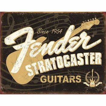 Fender Stratocaster Gitaros Retro Metalo Skardos Pasirašyti Sienos Plakatas Muzikos Kambarys Dovana Metalo Plakatas 20*30CM 8*12inch