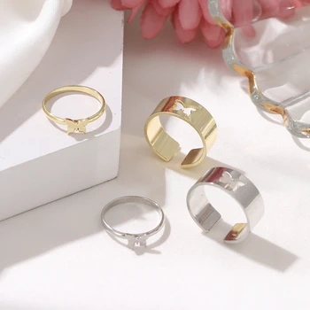 FINEBI Madinga Aukso Drugelis Žiedų, Skirtų Moterų, Vyrų Mylėtojas Pora Žiedų Rinkinys Draugystės Dalyvavimas Vestuvių Atidaryti Žiedai, Papuošalai 2021