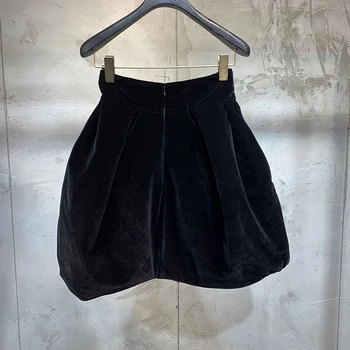 GALCAUR Kietas Atsitiktinis Moterų Sijonas Aukštu Juosmeniu Ruched Juoda Linija, Laisvi Moterų Streetwear Mini Sijonai 2021 M. Vasaros Drabužių