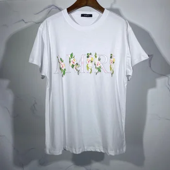 Gatvės mados Amiri trumpomis rankovėmis T-shirt Amiri gėlių spausdinti Atsitiktinis trumpomis Rankovėmis T-shirt vyrams ir moterims