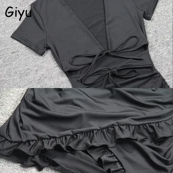 Giyu Vasaros Suknelė Moterims 2021 Seksualus Raukiniai Tvarstis Bodycon Mini Suknelės Elegantiškas V Kaklo Lankas Tuščiaviduriai Iš Ruched Vestidos Balta Skraiste
