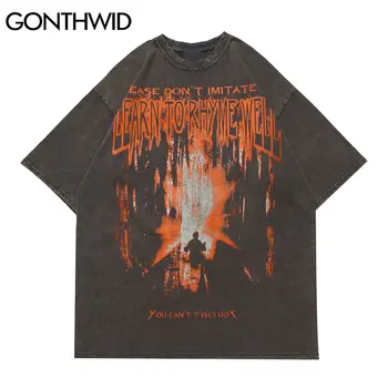 GONTHWID Negabaritinių Tshirts Nelaimę Punk Rock, Gothic Trumpas Rankovės Tees Marškinėliai Atsitiktinis Mados Harajuku Medvilnės Streetwear Viršūnės