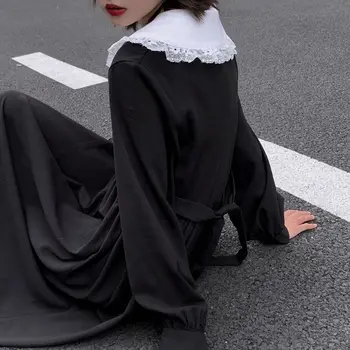 Gothic Lolita Suknelės Moterims, Tamsiai Mados Preppy Stiliaus Ilgomis Rankovėmis Šalis Suknelė Japonijos Saldus Nėrinių Peter Pan Apykaklės Elegantiška Suknelė