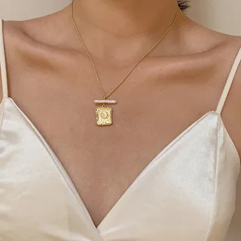 Gotikos Aukso Spalvos korėjos Perlų Juosta Aikštėje Pakabukas Karoliai Moterų Mergina bižuterijos collares