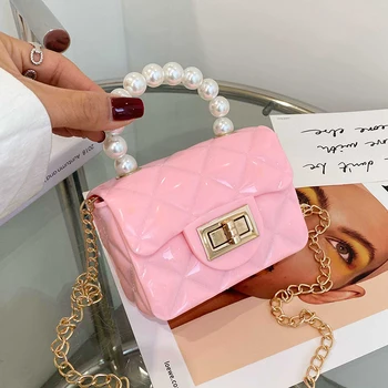 Grotelės Aikštėje Mini Pearl Tote maišą, 2021 m. Vasaros Nauji Aukštos kokybės Silikono Moterų Dizaineris Rankinės Grandinės Petį Krepšys