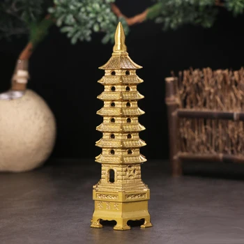 Gryno Vario Aukso Žmogus Cheong Pagoda 6.7-colių Fengshui Pagoda Statula Office papuošalų kolekcija dovanos, padėkos