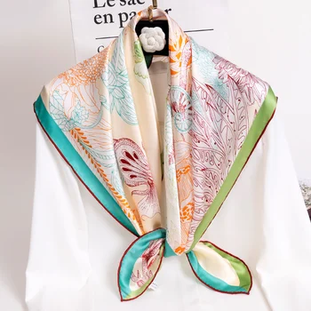Gryno Šilko Aikštėje Šalikai Moterų Šilko Bandana Foulard Cheveux Spausdinti Skarelė Hangzhou Šilko Neckscarf Echarpe Femme 88x88cm