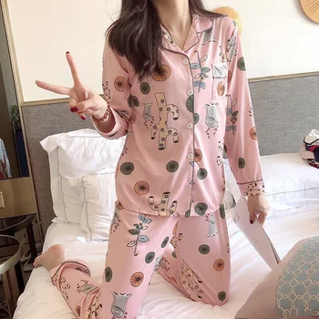 HEFLASHOR Sleepwear Moterų Šilko Pižama Nustatyti, naktiniai drabužiai ilgomis Rankovėmis Pižama Namų Drabužių Rinkinys moterims Miego Marškinėliai Namų Drabužiai